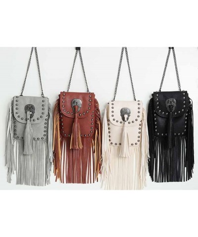 Crossbody Bag for Women Rivet Tassels Phone Bags Chain Handbag Soft Leather Purse Satchel Off-white $15.49 Satchels