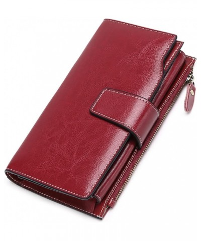 Womens Wallet Zip Around Card Holder Large Leather Phone Wristlet with RFID Blocking 1-Wax-Red $17.27 Wristlets