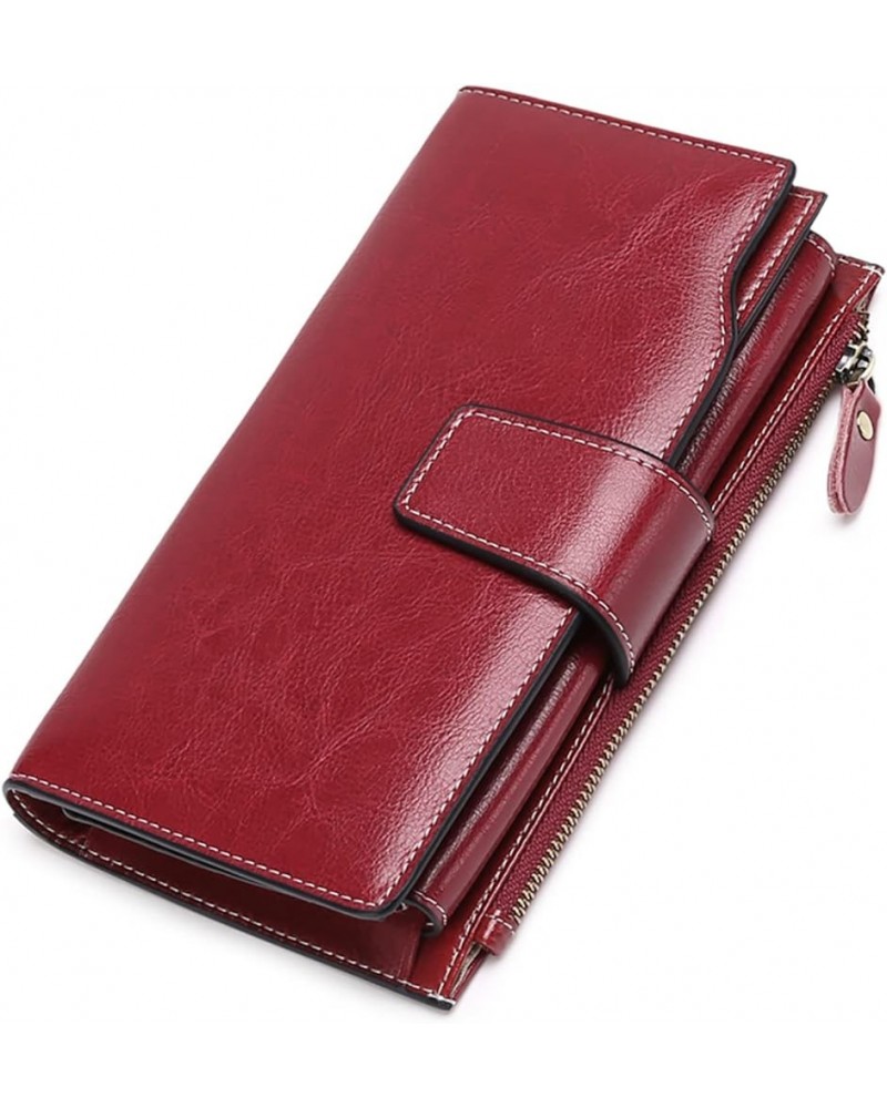 Womens Wallet Zip Around Card Holder Large Leather Phone Wristlet with RFID Blocking 1-Wax-Red $17.27 Wristlets