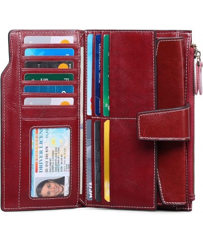 Womens Wallet Zip Around Card Holder Large Leather Phone Wristlet with RFID Blocking 1-Wax-Red $17.27 Wristlets