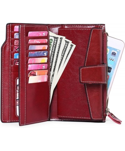 Womens Wallet Zip Around Card Holder Large Leather Phone Wristlet with RFID Blocking 1-Wax-Red $17.27 Wristlets