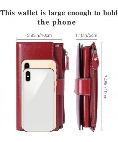 Womens Wallet Zip Around Card Holder Large Leather Phone Wristlet with RFID Blocking 1-Wax-Red $17.27 Wristlets