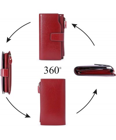 Womens Wallet Zip Around Card Holder Large Leather Phone Wristlet with RFID Blocking 1-Wax-Red $17.27 Wristlets