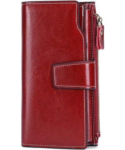 Womens Wallet Zip Around Card Holder Large Leather Phone Wristlet with RFID Blocking 1-Wax-Red $17.27 Wristlets