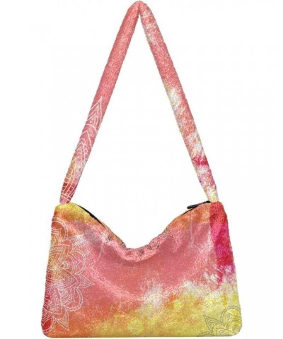 Red Orange Yellow Flower Tie Dye Fluffy Crossbody Bag Furry Tote Bags for Women Fuzzy Purse Handbag Lady Shoulder Bag Large P...