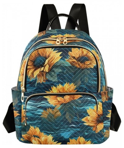 Sunflower Flowers Ocean Waves Women's Backpack Purse Causal Daypack Work Travel College Business Trip Bag Shoulder Bag Small ...