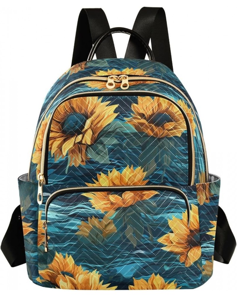 Sunflower Flowers Ocean Waves Women's Backpack Purse Causal Daypack Work Travel College Business Trip Bag Shoulder Bag Small ...