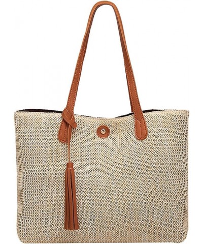 Fashion Handbags Women Woven Straw Bag Summer Beach Tote Purse Khaki&off-white $12.75 Totes