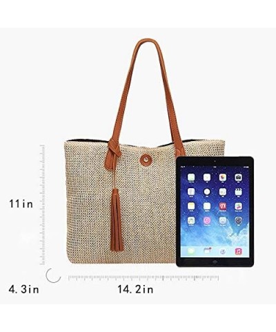 Fashion Handbags Women Woven Straw Bag Summer Beach Tote Purse Khaki&off-white $12.75 Totes