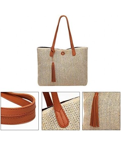 Fashion Handbags Women Woven Straw Bag Summer Beach Tote Purse Khaki&off-white $12.75 Totes