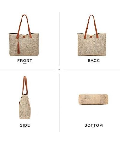 Fashion Handbags Women Woven Straw Bag Summer Beach Tote Purse Khaki&off-white $12.75 Totes