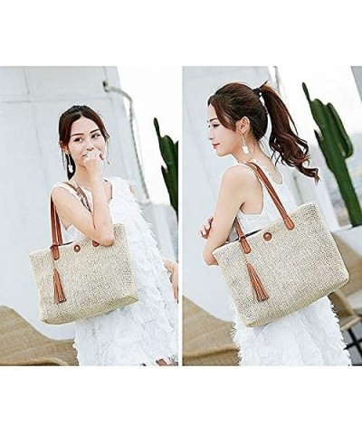 Fashion Handbags Women Woven Straw Bag Summer Beach Tote Purse Khaki&off-white $12.75 Totes