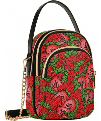 Hand Drawn Strawberry Women's Crossbody Handbags Quilted Shoulder Bag with Chain Strap Ripe Fruits Trendy Cross Body Cell Pho...