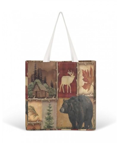 Rustic Lodge Bear Moose Deer CanvasTote Bag for Women Girl Canvas Shoulder Handbags Cute Large Purse $12.22 Totes