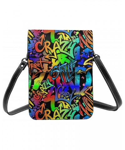 Abstract Bright Graffiti Creative Colourful Small Crossbody Cell Phone Purse for Women Mini Messenger Leather Shoulder Wallet...