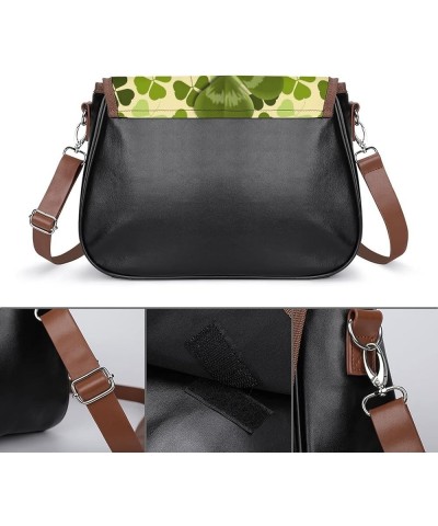 Printed Crossbody Bags Women City Leather Shoulder Bag Satchel Hobo Bags Trendy Black Colored Leaves Color3 $20.00 Hobo Bags