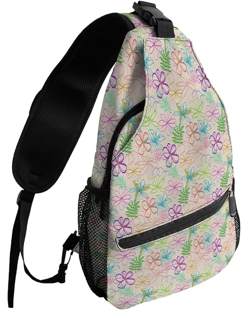 Sling Bag Crossbody Bag for Women Men Flowers Farm Gradient Colorful Floral Waterproof Hiking Backpack Lightweight Chest Shou...