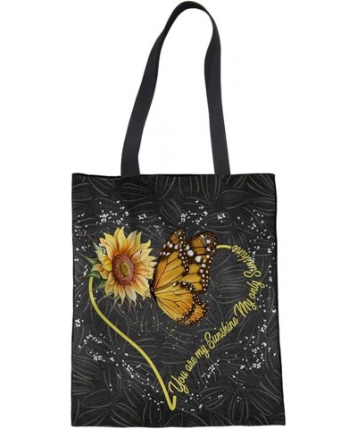 Women's Canvas Shoulder Handbag Large with Inner Pockets for Men Women Sunflower Butterfly $13.67 Shoulder Bags