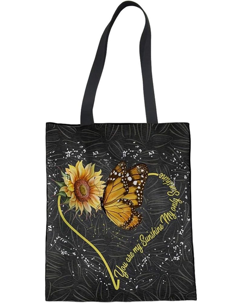 Women's Canvas Shoulder Handbag Large with Inner Pockets for Men Women Sunflower Butterfly $13.67 Shoulder Bags