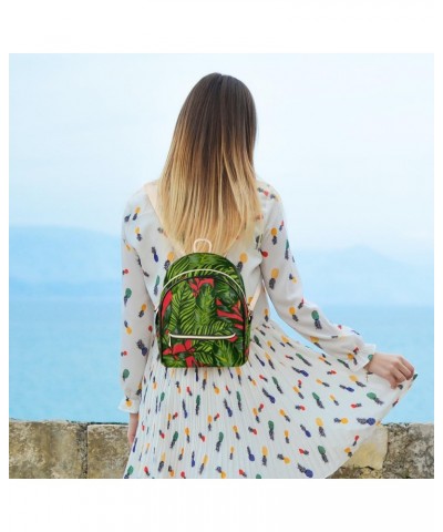 Leaf Green Pink Mini Backpack Purse for Women Small Casual Daypacks Pu Leather Bookbag Fashion Back Packs Anti Theft Travel B...