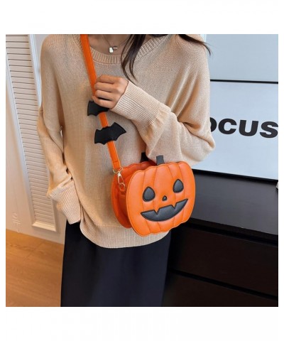 Women Pumpkin Satchel Bag PU Leather Novelty Pumpkin Purse with Zipper Adjustable Strap Female Daily Halloween Bag Style 3 $3...