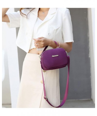 Women Crossbody Bag 3 Layer Zipper Small Shoulder Travel Handbag Cellphone Pouch Purple $11.39 Crossbody Bags