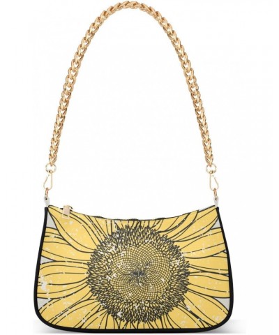 Women Chain Shoulder Purse Bag With Zipper Sunflowers Sunset Fresh Sunflower Sunflower Butterfly Print, Blooming Flower Purpl...