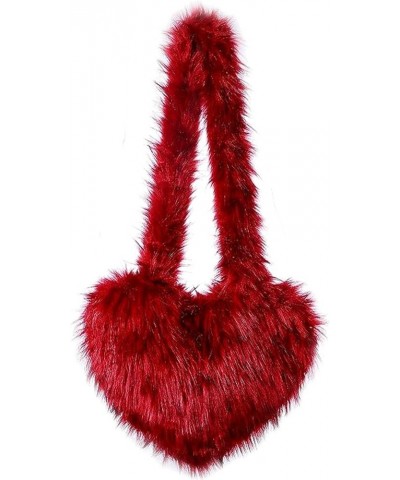 Women's Faux Fur Shoulder Bag,Y2k Crossbody Bag Fleece Retro Shoulder Bag Retro Heart Shape Shoulder Bag F Set $19.59 Totes