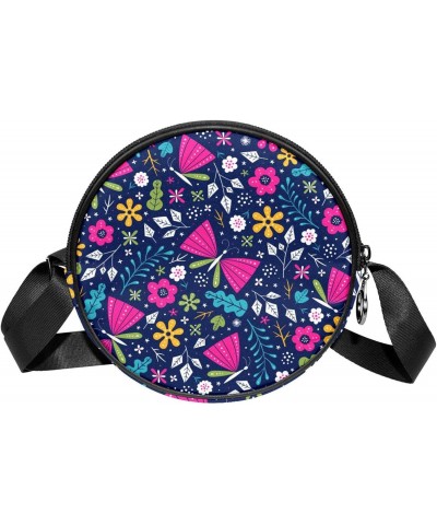 Butterfly Navy Blue Crossbody Bag for Women Teen Girls Round Canvas Shoulder Bag Purse Tote Handbag Bag $11.96 Totes