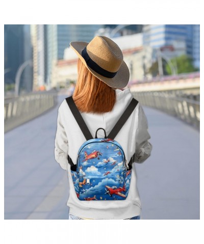 Cartoon Airplane Print Small Backpack for Women Ladies Mini Backpack Travel Casual Backpack Purse Satchel Daypack $19.56 Back...