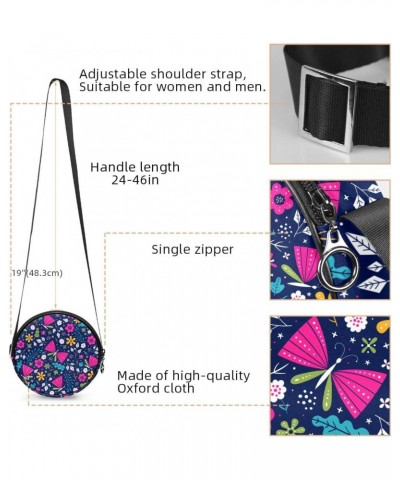 Butterfly Navy Blue Crossbody Bag for Women Teen Girls Round Canvas Shoulder Bag Purse Tote Handbag Bag $11.96 Totes