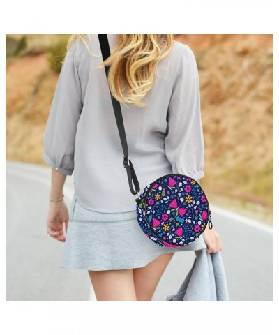 Butterfly Navy Blue Crossbody Bag for Women Teen Girls Round Canvas Shoulder Bag Purse Tote Handbag Bag $11.96 Totes