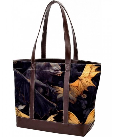 Bat Canvas Leather Mix Hand-held Bag 13.3x4.7x12.2 in - Stylish and Spacious Fashion Statement $19.20 Handbags