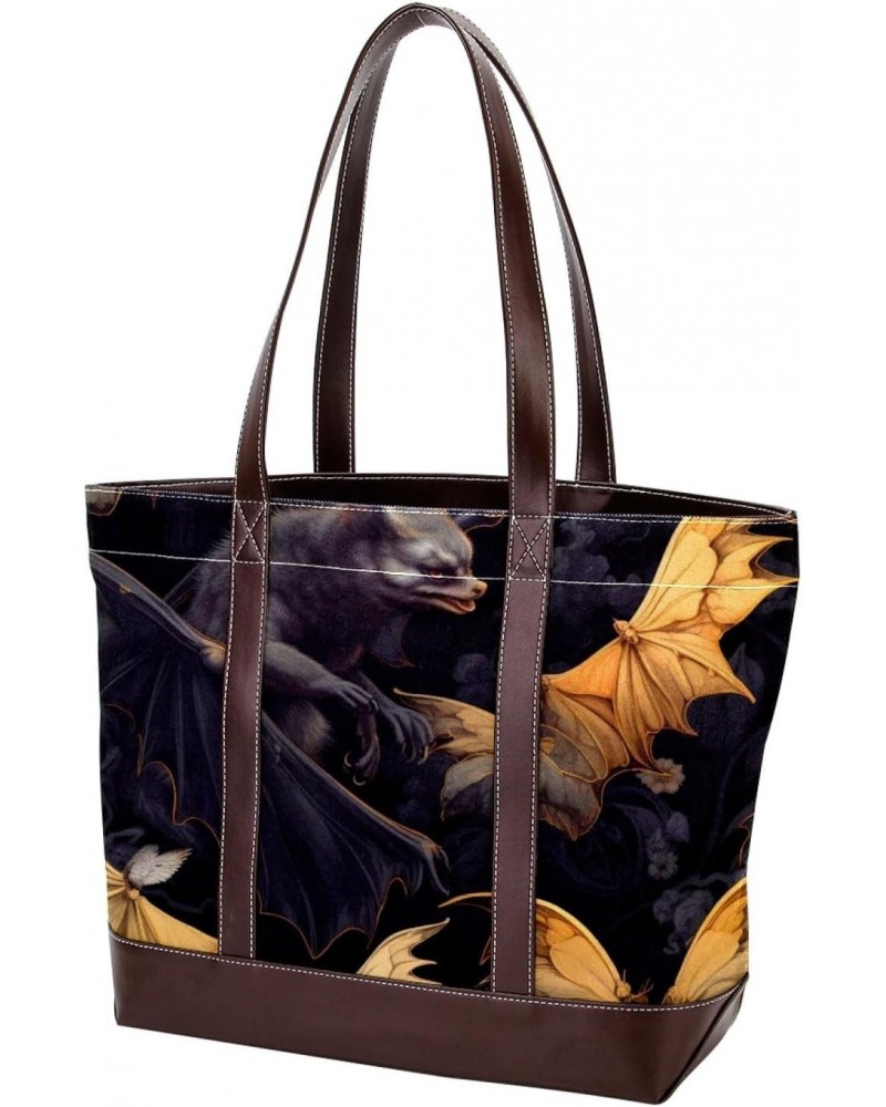 Bat Canvas Leather Mix Hand-held Bag 13.3x4.7x12.2 in - Stylish and Spacious Fashion Statement $19.20 Handbags