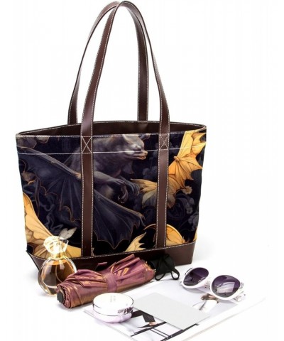 Bat Canvas Leather Mix Hand-held Bag 13.3x4.7x12.2 in - Stylish and Spacious Fashion Statement $19.20 Handbags