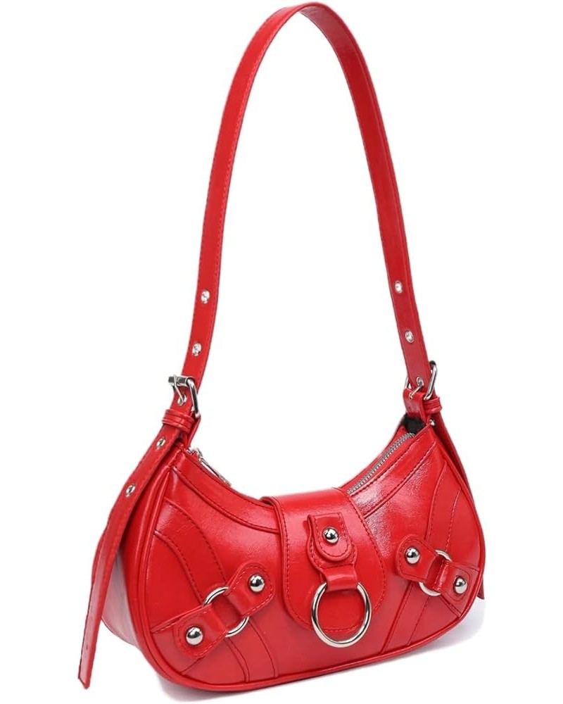 Y2k Purse for Women Silver Metallic Pleated Hobo Shoulder Bag Evening Clutch Bag Punk Style Crossbody Bag 12-red $15.36 Hobo ...