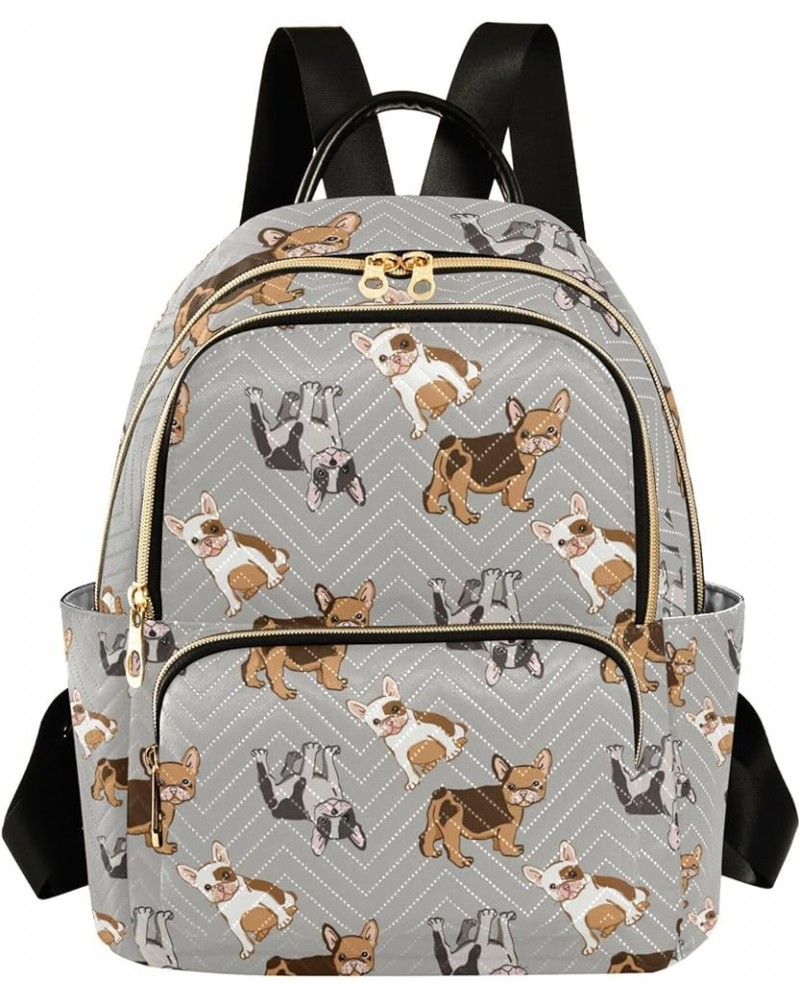 Cute French Bulldog Dogs Grey Backpack for Women Shoulder Bag Lightweight Mini Backpack Casual Daypack for Travel Mini(10.23'...