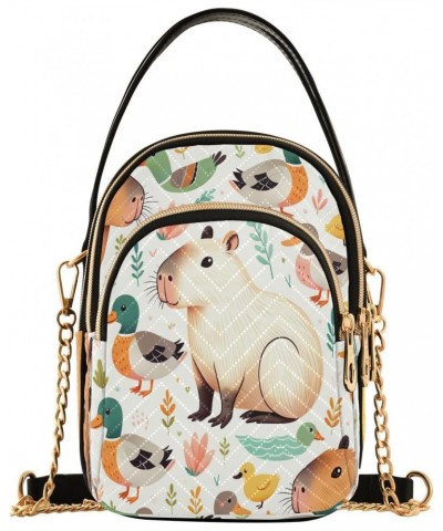 Cute Capybara Duck Crossbody Bags for Women Quilted Shoulder Bag Handbag with Chain Strap Trendy Cross Body Cell Phone Crossb...