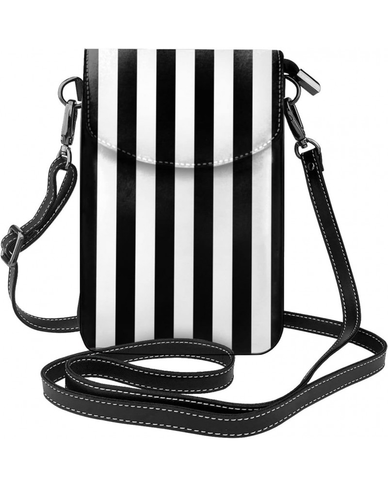 women Small Cell Phone Purse Black & White Stripe picture Soft, durable and waterproof PU leather Convenient for daily use an...