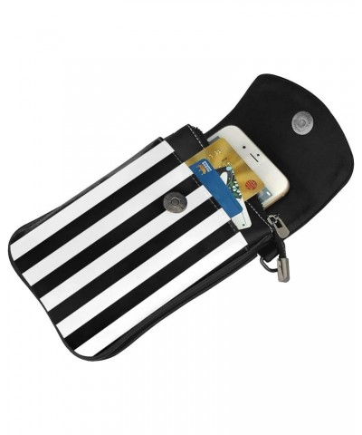 women Small Cell Phone Purse Black & White Stripe picture Soft, durable and waterproof PU leather Convenient for daily use an...