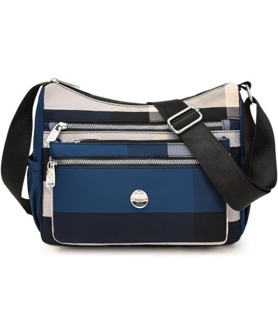 Plaid children's bag, nylon cloth small bag, shoulder bag, women's cross-body dumpling bag Dark Blue $26.50 Shoulder Bags