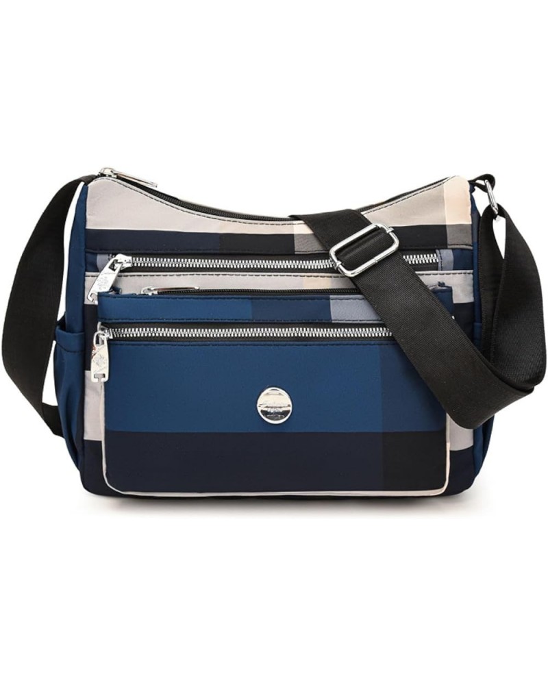 Plaid children's bag, nylon cloth small bag, shoulder bag, women's cross-body dumpling bag Dark Blue $26.50 Shoulder Bags