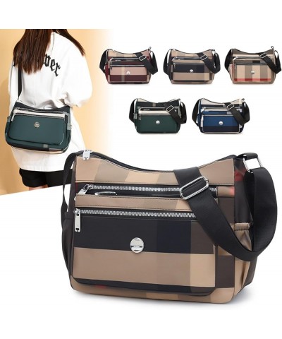 Plaid children's bag, nylon cloth small bag, shoulder bag, women's cross-body dumpling bag Dark Blue $26.50 Shoulder Bags