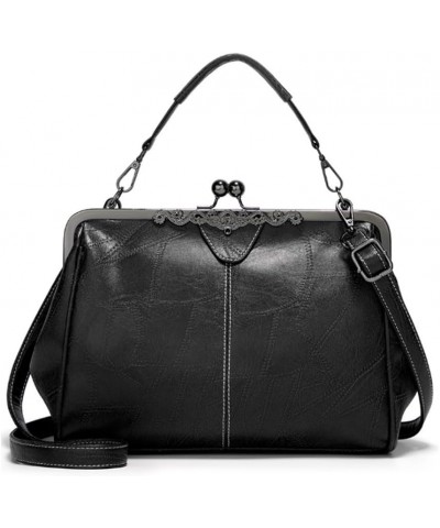 Women Retro Purse Kiss-lock Top-handle Satchel PU Leather Shoulder Handbag Tote Apricot Black $28.60 Totes