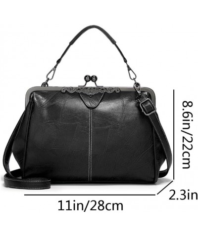 Women Retro Purse Kiss-lock Top-handle Satchel PU Leather Shoulder Handbag Tote Apricot Black $28.60 Totes