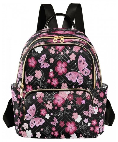 Cherry Blossom Flower Black Women Backpack Purse Ladies Fashion Shoulder Bag Daypack Travel Bag 10L Medium $19.59 Backpacks