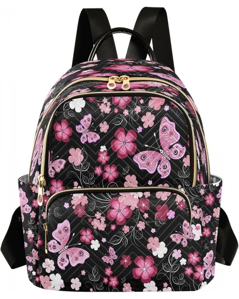 Cherry Blossom Flower Black Women Backpack Purse Ladies Fashion Shoulder Bag Daypack Travel Bag 10L Medium $19.59 Backpacks