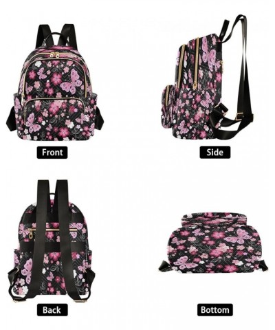 Cherry Blossom Flower Black Women Backpack Purse Ladies Fashion Shoulder Bag Daypack Travel Bag 10L Medium $19.59 Backpacks