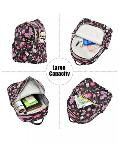 Cherry Blossom Flower Black Women Backpack Purse Ladies Fashion Shoulder Bag Daypack Travel Bag 10L Medium $19.59 Backpacks