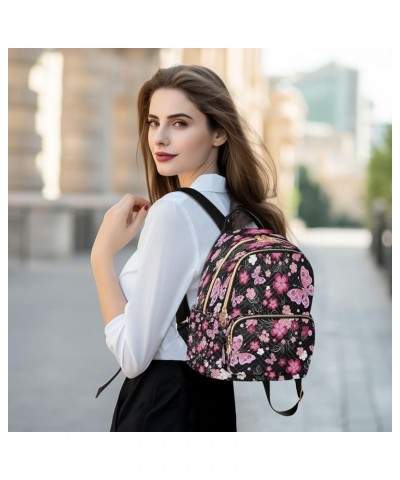 Cherry Blossom Flower Black Women Backpack Purse Ladies Fashion Shoulder Bag Daypack Travel Bag 10L Medium $19.59 Backpacks